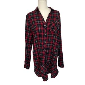 J. Jill Red Black Plaid Blouse Shirt Top Cotton Size Tall Medium Fall Cabincore